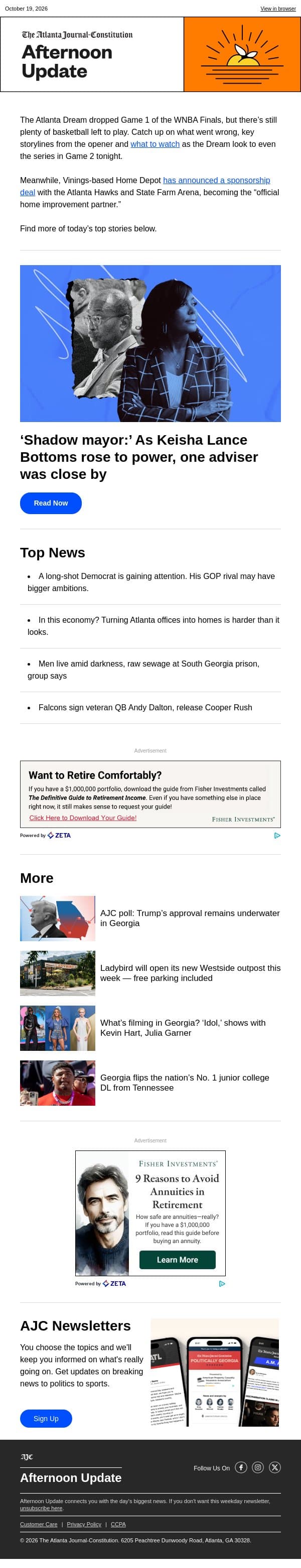 Afternoon Update: Long-shot Georgia Democrat is gaining attention email from The Atlanta Journal-Constitution screenshot