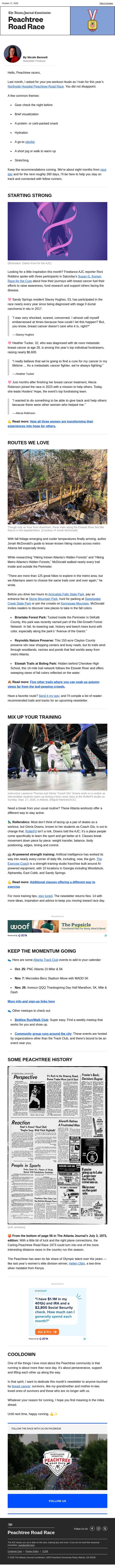 Peachtree Road Race updates: Meaningful miles email from The Atlanta Journal-Constitution screenshot