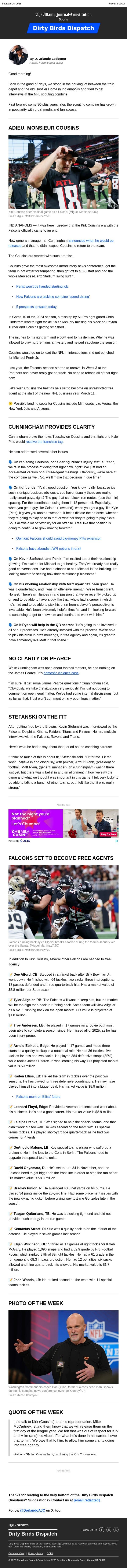 Dirty Birds Dispatch: The Kirk Cousins era is over email from The Atlanta Journal-Constitution screenshot