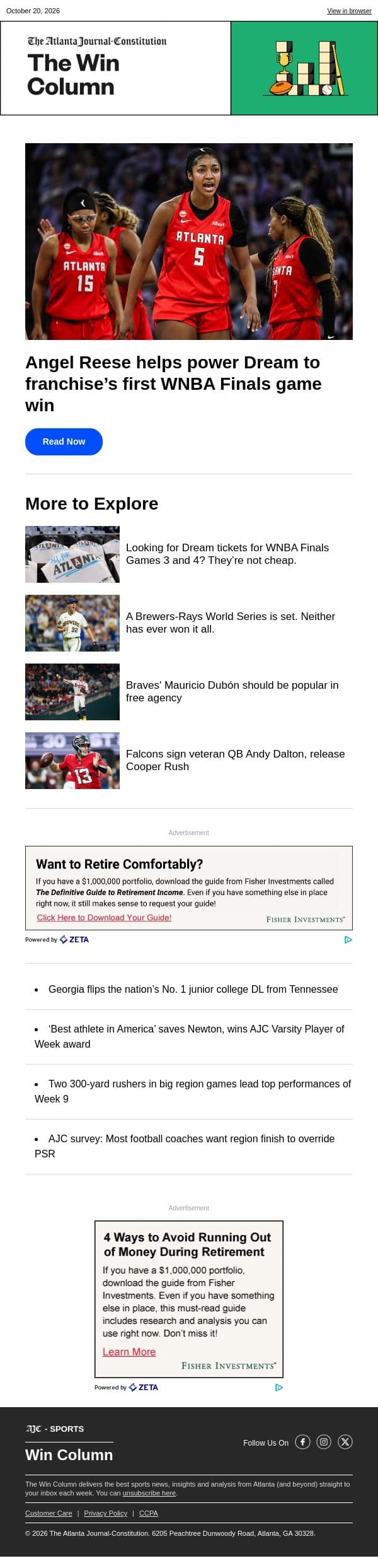 Angel's Dream performance email from The Atlanta Journal-Constitution screenshot