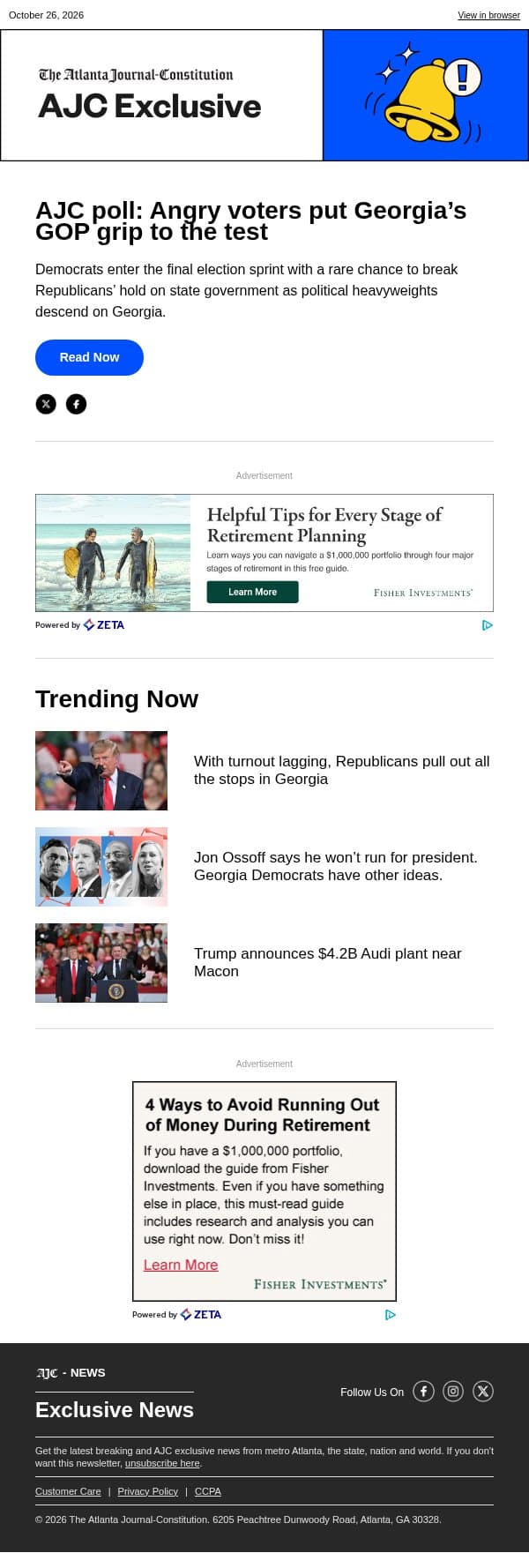 AJC poll: Angry voters put Georgia’s GOP grip to the test email from The Atlanta Journal-Constitution screenshot