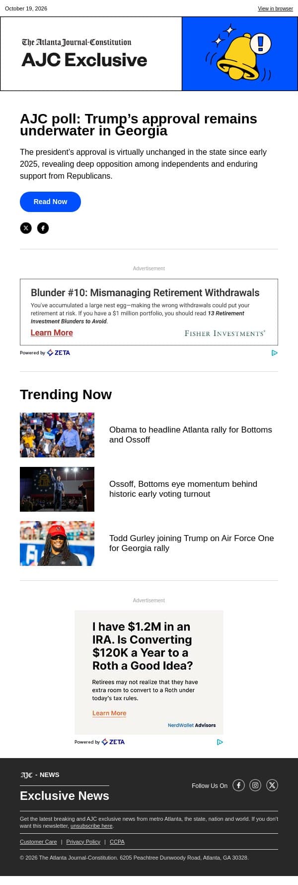 AJC poll: Trump’s approval remains underwater in Georgia email from The Atlanta Journal-Constitution screenshot