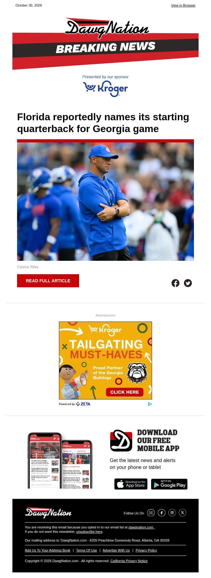 Florida reportedly names its starting quarterback for Georgia game email from The Atlanta Journal-Constitution screenshot