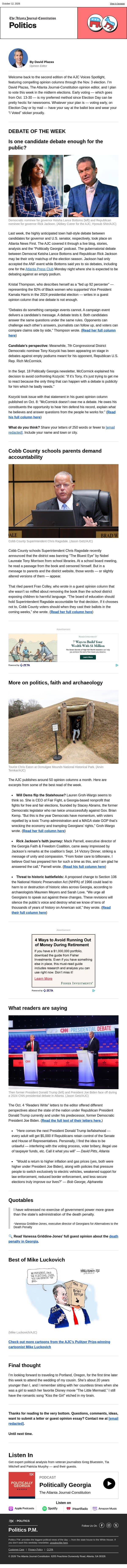 Voices Spotlight: Do candidate debates matter anymore? email from The Atlanta Journal-Constitution screenshot