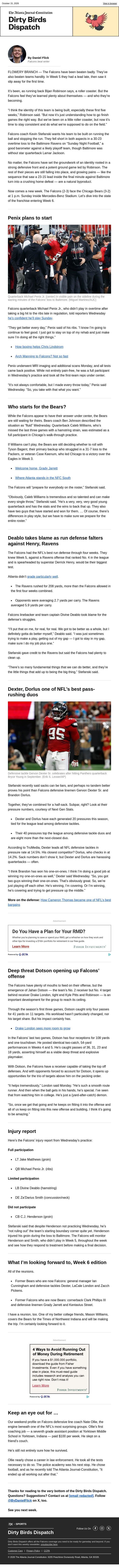 Dirty Birds Dispatch: Penix poised to start vs. Bears email from The Atlanta Journal-Constitution screenshot