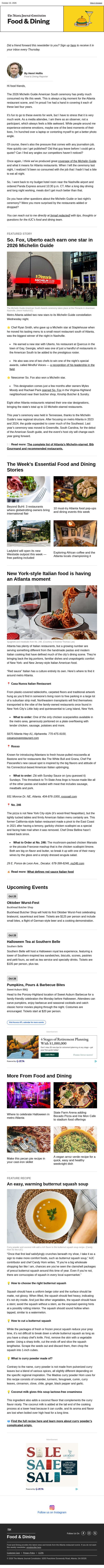 Behind the scenes at the Michelin Guide ceremony email from The Atlanta Journal-Constitution screenshot