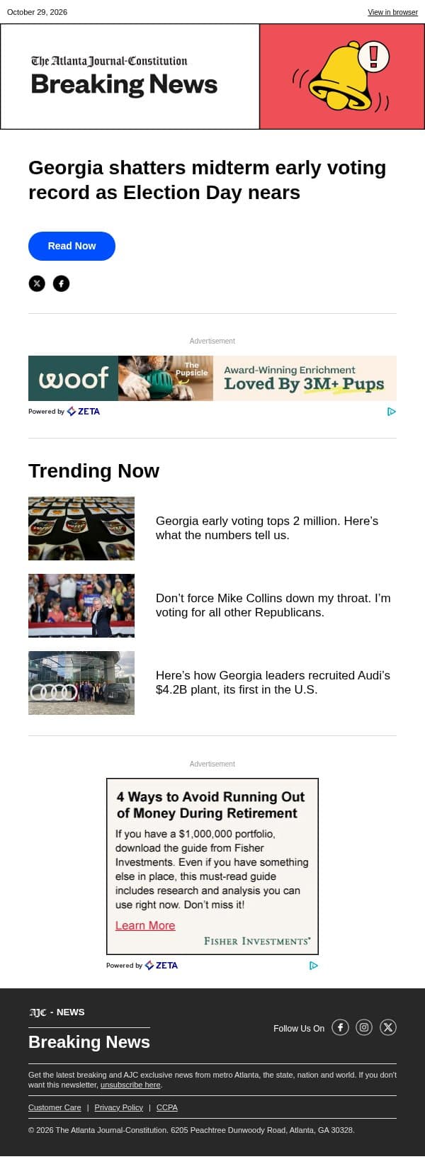 Georgia shatters midterm early voting record as Election Day nears email from The Atlanta Journal-Constitution screenshot
