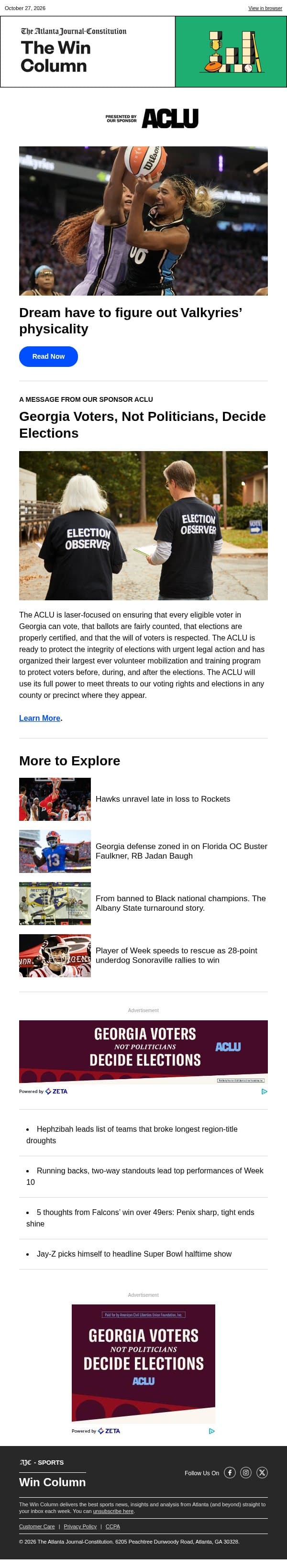 Dream now face a make-or-break matinee email from The Atlanta Journal-Constitution screenshot