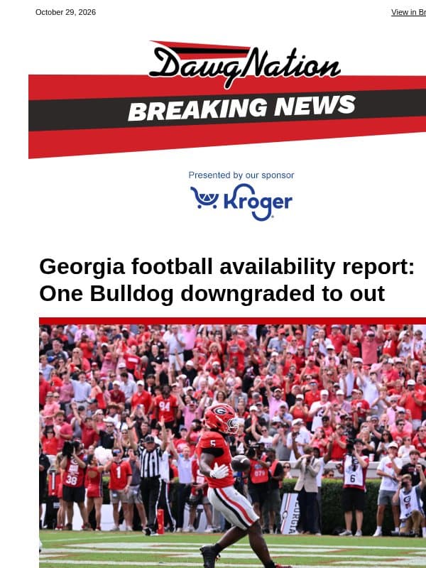 Georgia football availability report: One Bulldog downgraded to out email from The Atlanta Journal-Constitution
