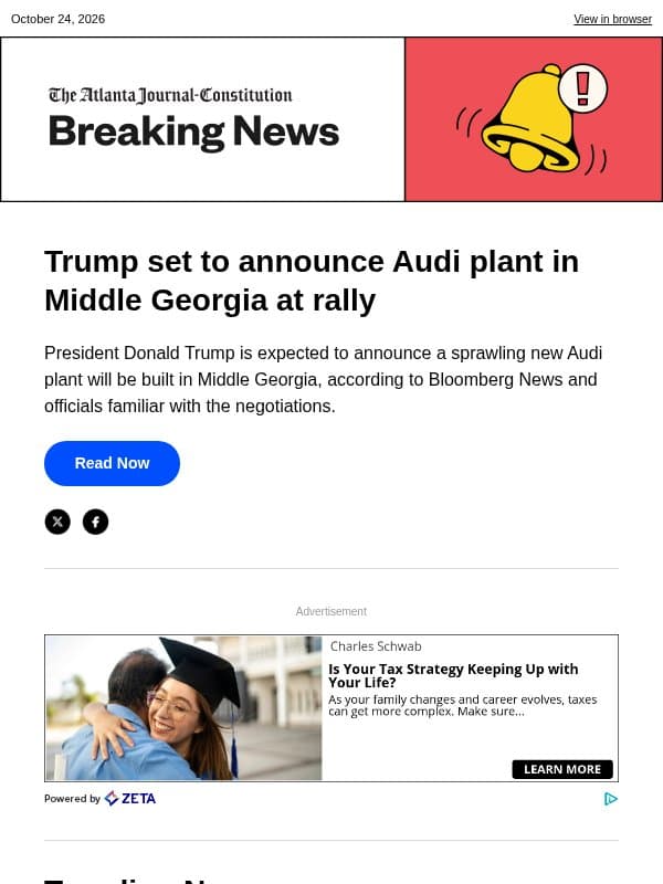 Trump set to announce Audi plant in Middle Georgia at rally email from The Atlanta Journal-Constitution