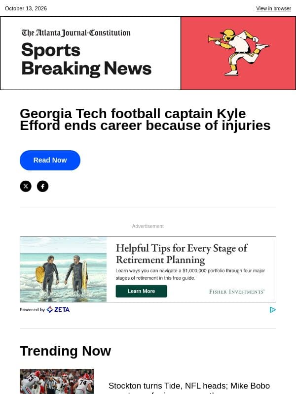 Georgia Tech football captain Kyle Efford ends career because of injuries email from The Atlanta Journal-Constitution
