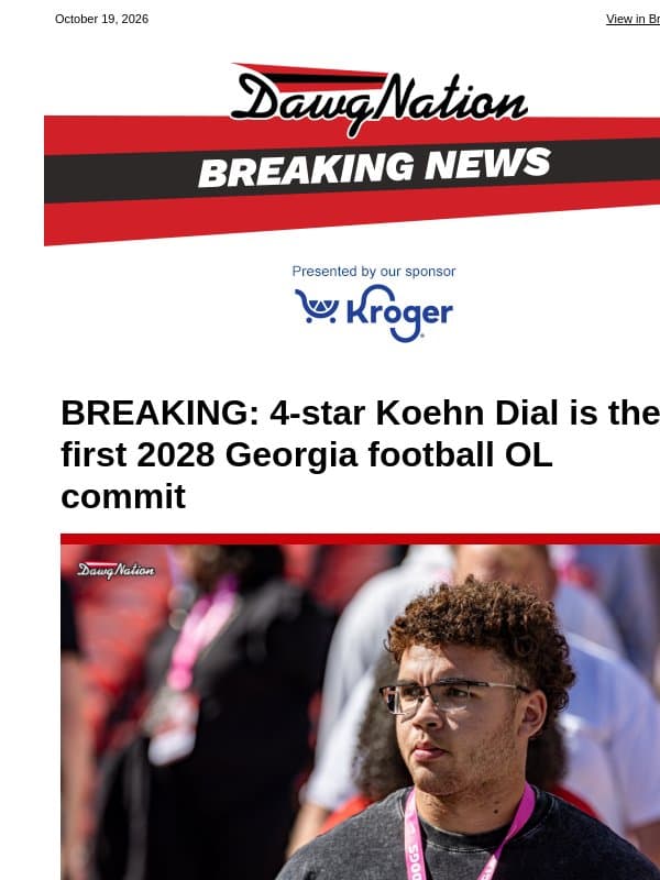 BREAKING: 4-star Koehn Dial is the first 2028 Georgia football OL commit email from The Atlanta Journal-Constitution