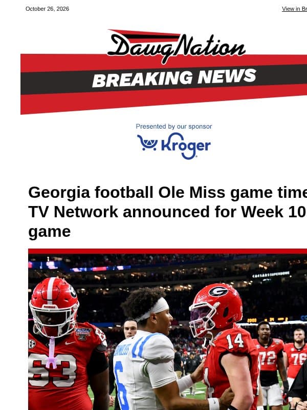 Georgia football Ole Miss game time TV Network announced for Week 10 game email from The Atlanta Journal-Constitution