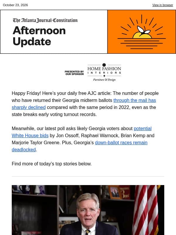 Afternoon Update: First Liberty founder to be sentenced Monday email from The Atlanta Journal-Constitution