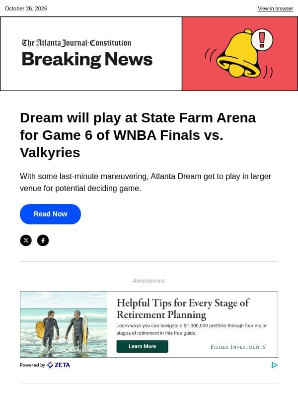 Dream will play at State Farm Arena for Game 6 of WNBA Finals vs. Valkyries email from The Atlanta Journal-Constitution
