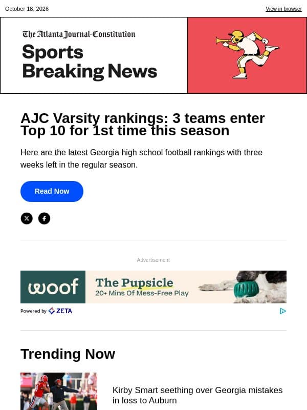 AJC Varsity rankings: 3 teams enter Top 10 for 1st time this season email from The Atlanta Journal-Constitution