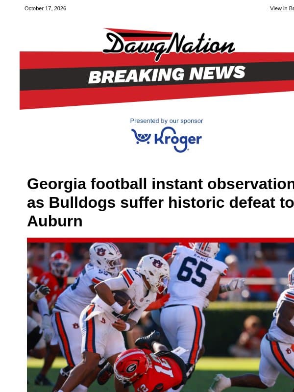 Georgia football instant observations as Bulldogs suffer historic defeat to Auburn email from The Atlanta Journal-Constitution