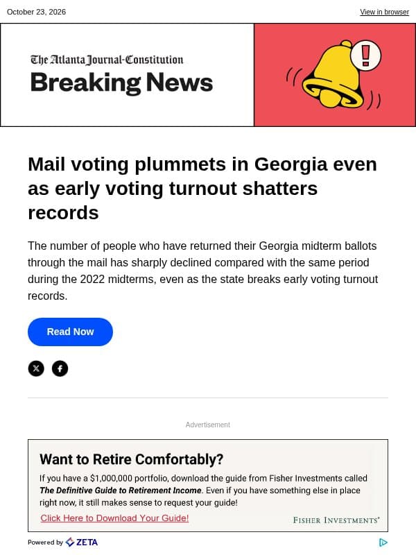 Mail voting plummets in Georgia even as early voting turnout shatters records email from The Atlanta Journal-Constitution