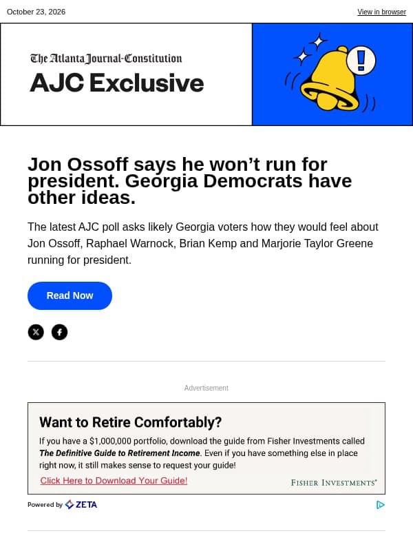 Jon Ossoff says he won’t run for president. Georgia Democrats have other ideas. email from The Atlanta Journal-Constitution