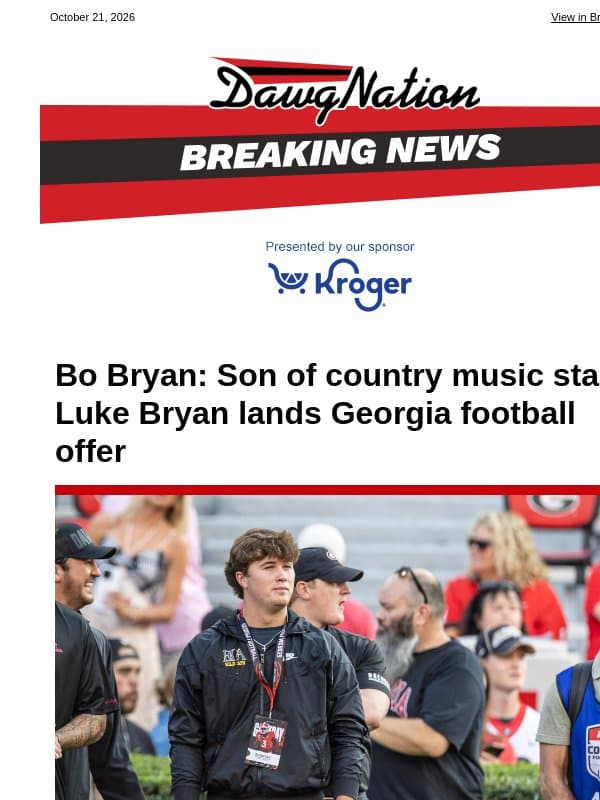 Bo Bryan: Son of country music star Luke Bryan lands Georgia football offer email from The Atlanta Journal-Constitution