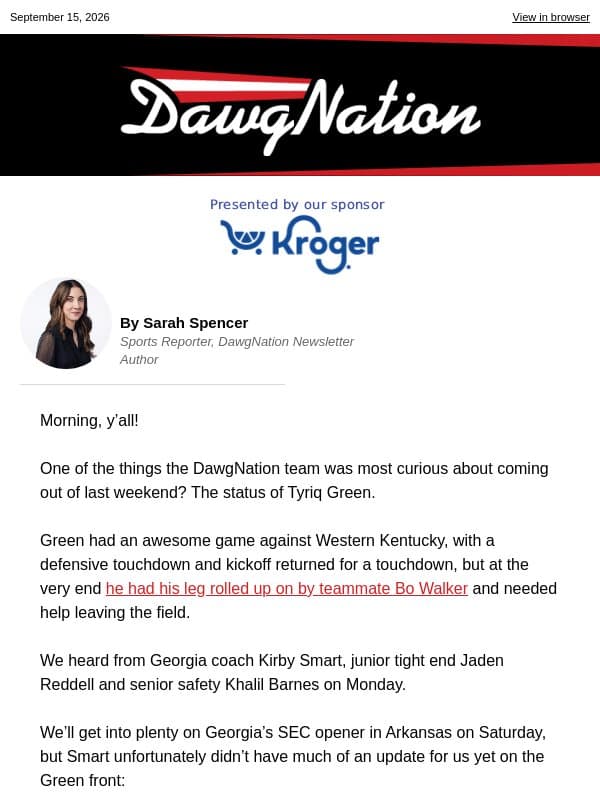Tyriq Green status email from The Atlanta Journal-Constitution