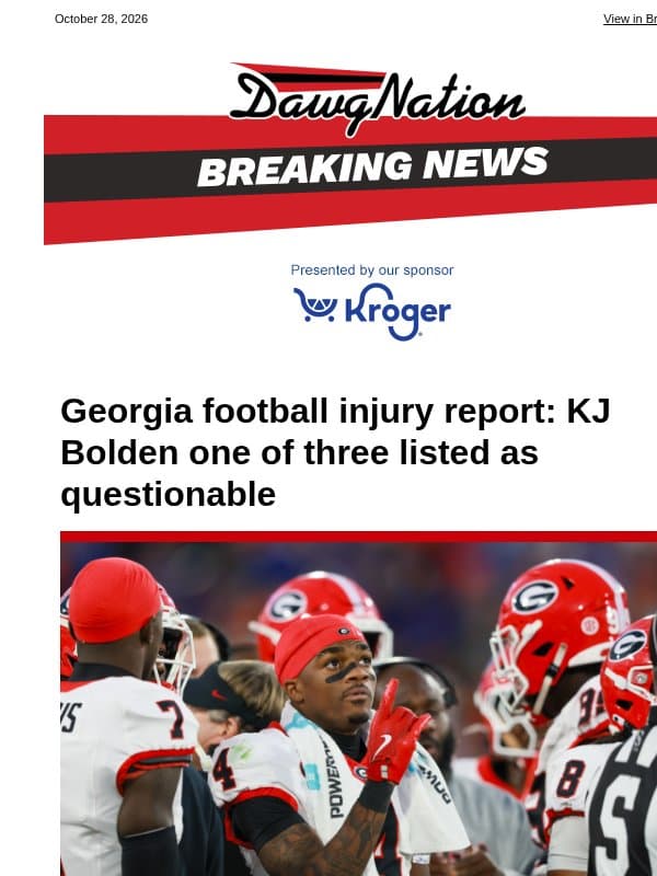 Georgia football injury report: KJ Bolden one of three listed as questionable email from The Atlanta Journal-Constitution