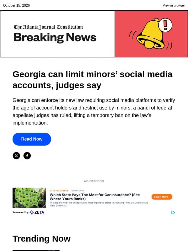 Georgia can limit minors’ social media accounts, judges say email from The Atlanta Journal-Constitution