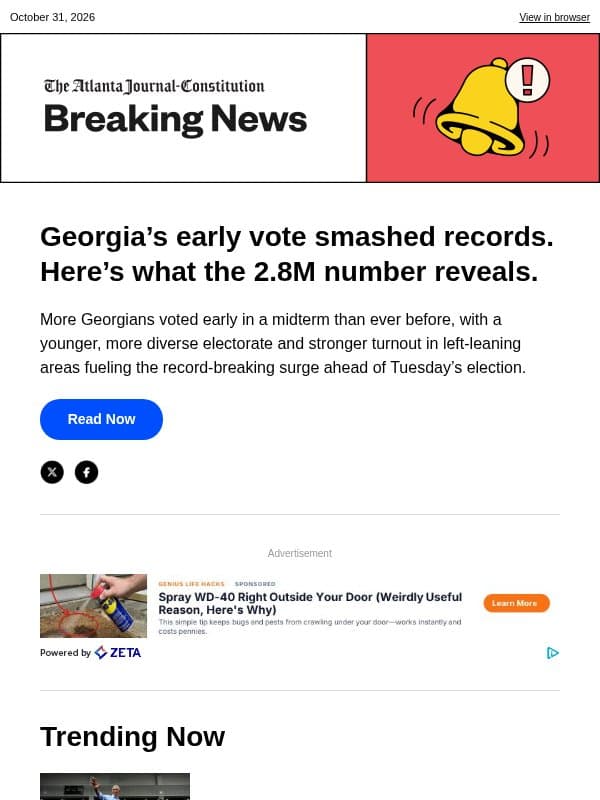 Georgia’s early vote smashed records. Here’s what the 2.8M number reveals. email from The Atlanta Journal-Constitution