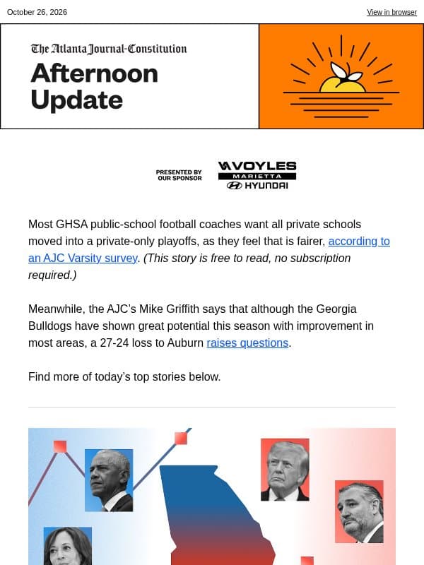 Afternoon Update: 5 races show challenge for Democrats in Georgia Senate email from The Atlanta Journal-Constitution