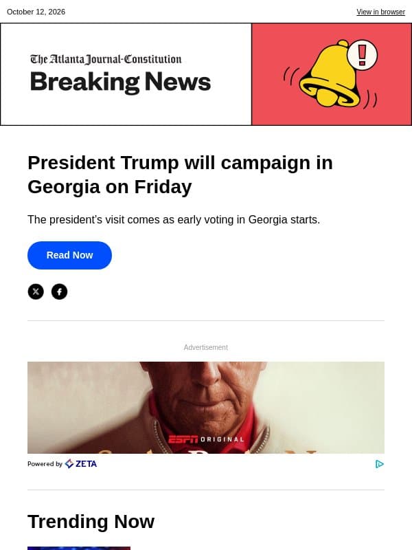 President Trump will campaign in Georgia on Friday email from The Atlanta Journal-Constitution