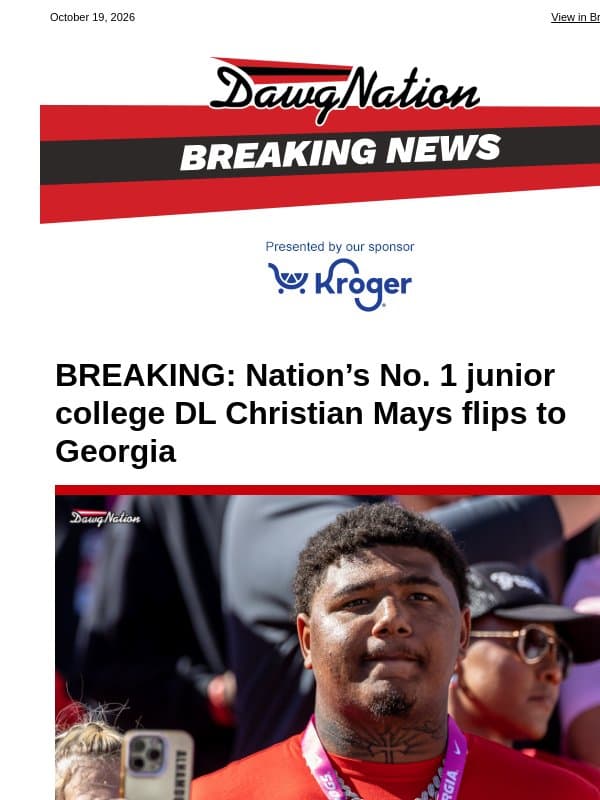 BREAKING: Nation’s No. 1 junior college DL Christian Mays flips to Georgia email from The Atlanta Journal-Constitution