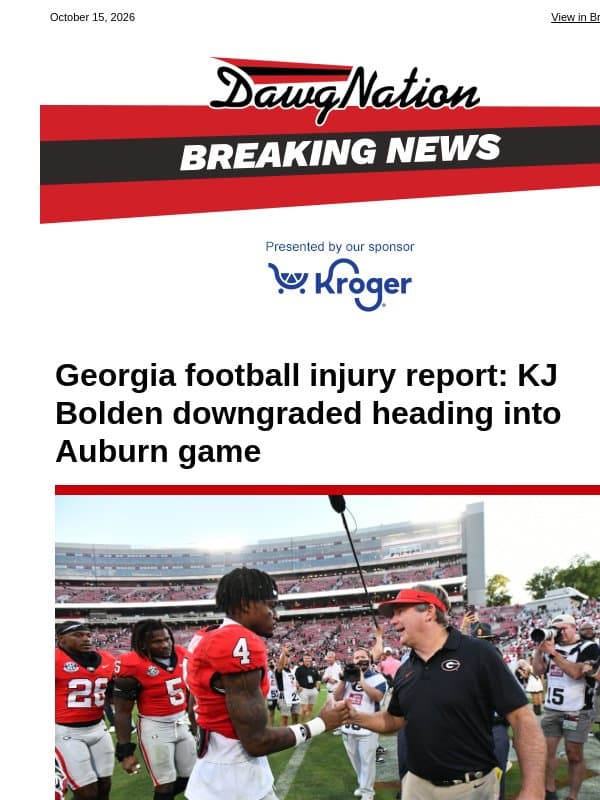 Georgia football injury report: KJ Bolden downgraded heading into Auburn game email from The Atlanta Journal-Constitution