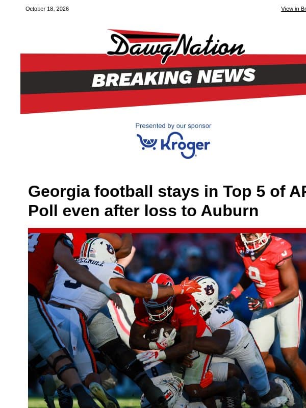Georgia football stays in Top 5 of AP Poll even after loss to Auburn email from The Atlanta Journal-Constitution