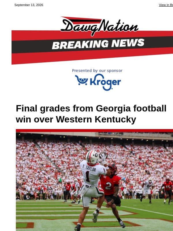 Final grades from Georgia football win over Western Kentucky email from The Atlanta Journal-Constitution