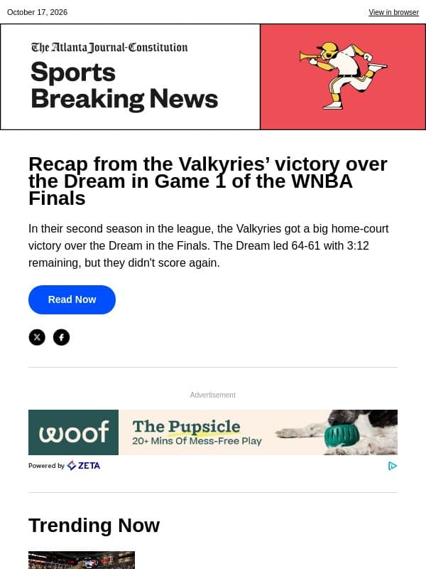 Recap from the Valkyries’ victory over the Dream in Game 1 of the WNBA Finals email from The Atlanta Journal-Constitution