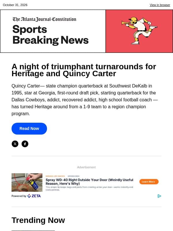 A night of triumphant turnarounds for Heritage and Quincy Carter email from The Atlanta Journal-Constitution