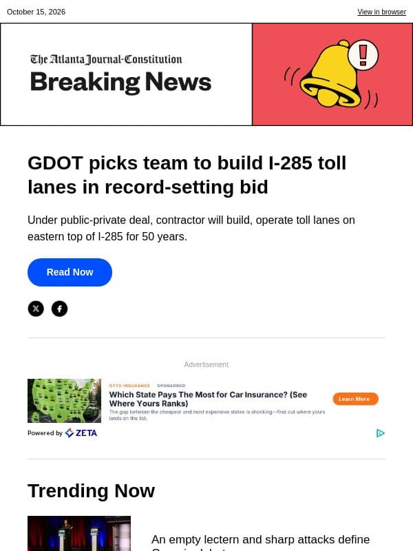 GDOT picks team to build I-285 toll lanes in record-setting bid email from The Atlanta Journal-Constitution