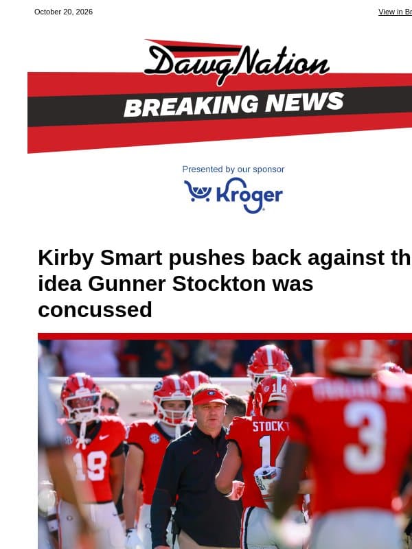Kirby Smart pushes back against the idea Gunner Stockton was concussed email from The Atlanta Journal-Constitution