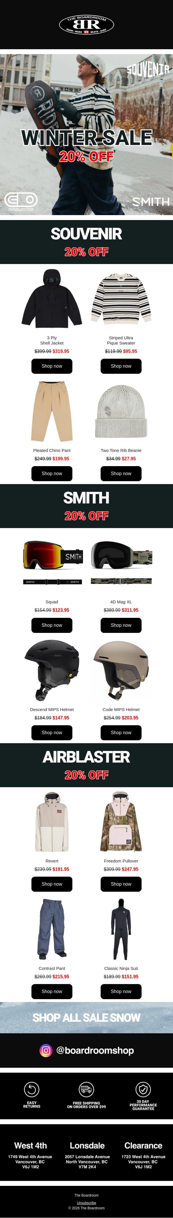 Souvenir, Smith & Airblaster! email from The Boardroom screenshot