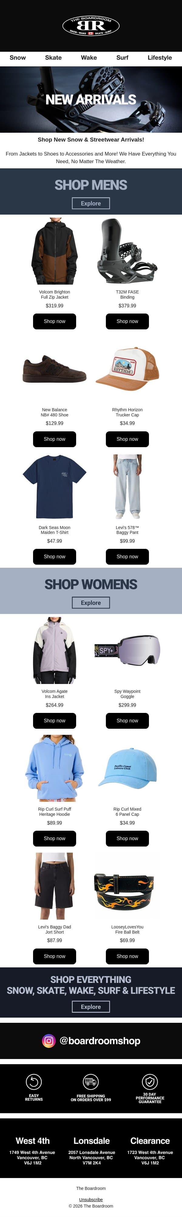 NEW ARRIVALS! email from The Boardroom screenshot