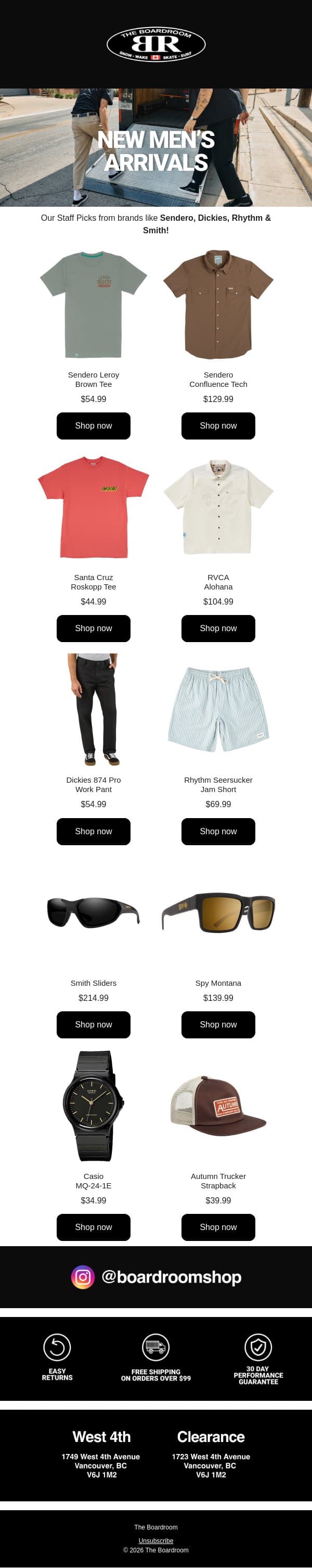 New Men's Arrivals email from The Boardroom screenshot
