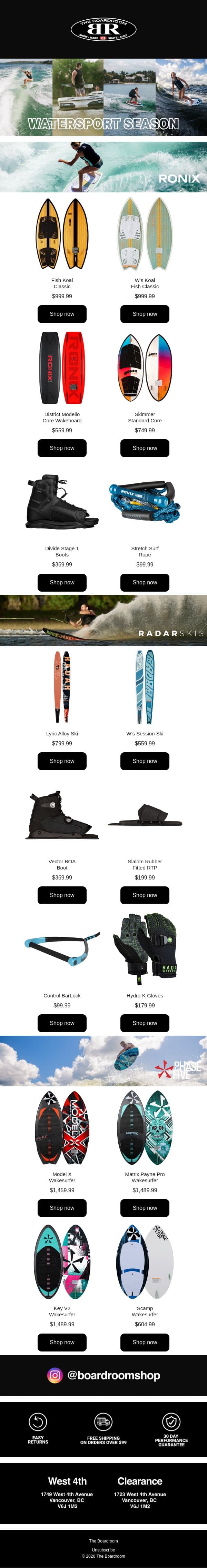 π Watersport Season email from The Boardroom screenshot