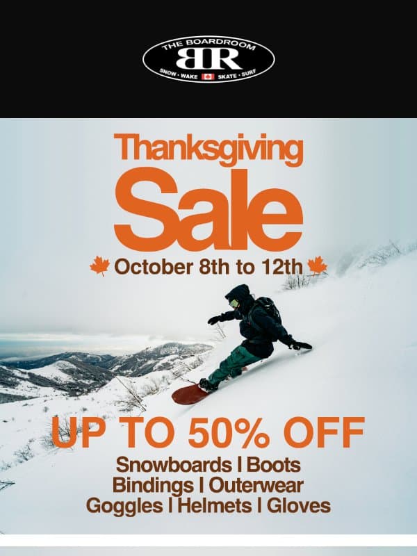 Thanksgiving Sale On NOW! email from The Boardroom