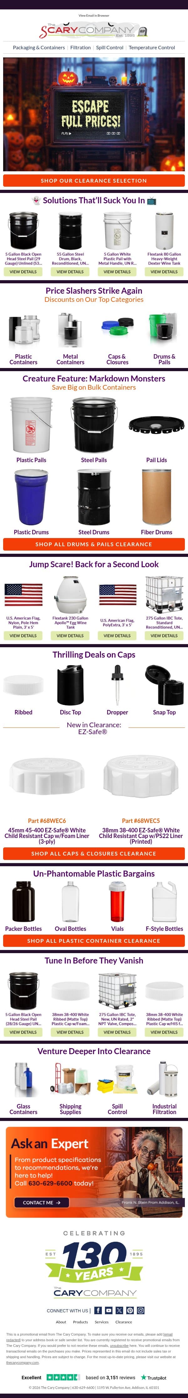 It’s HEEERE! Clearance So Good It’s Scary email from The Cary Company screenshot