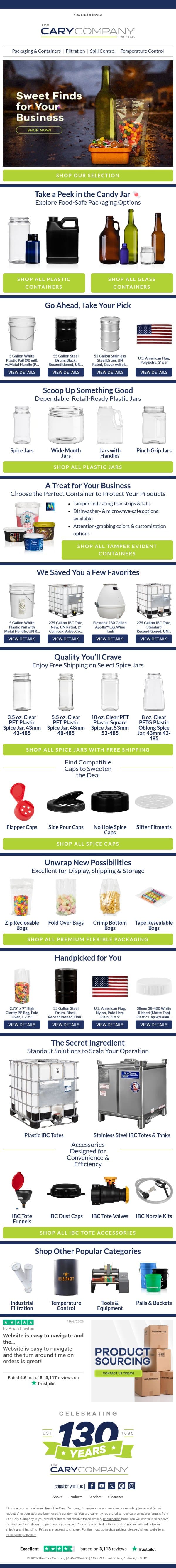 Unwrap Your Next Favorite Packaging Solution email from The Cary Company screenshot