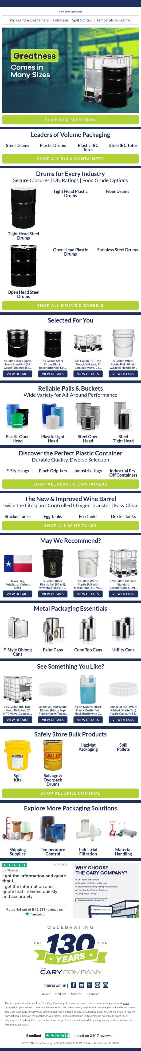Bulk Up Your Packaging Strategy email from The Cary Company screenshot