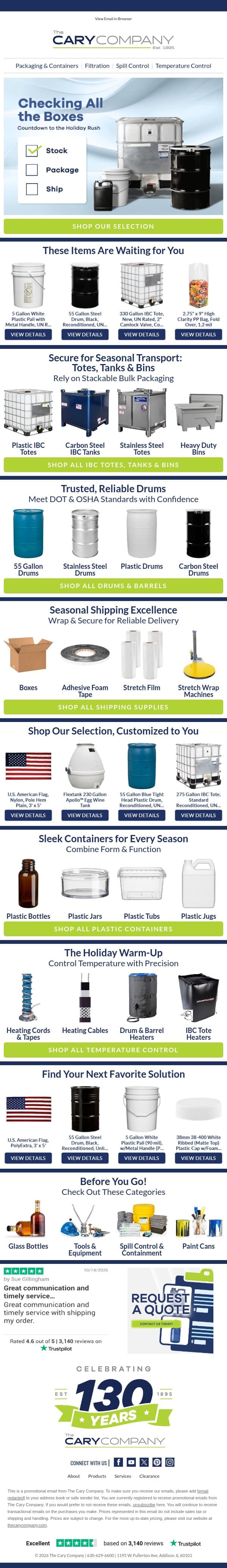 Kickstart Your Seasonal Packaging email from The Cary Company screenshot