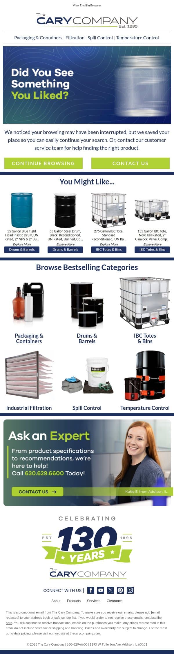 Need help finding something? email from The Cary Company screenshot