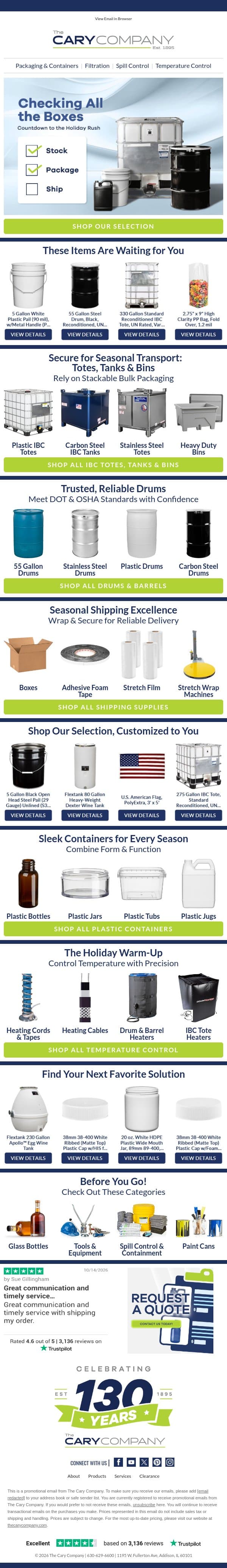 Delivering on Your Seasonal Packaging email from The Cary Company screenshot