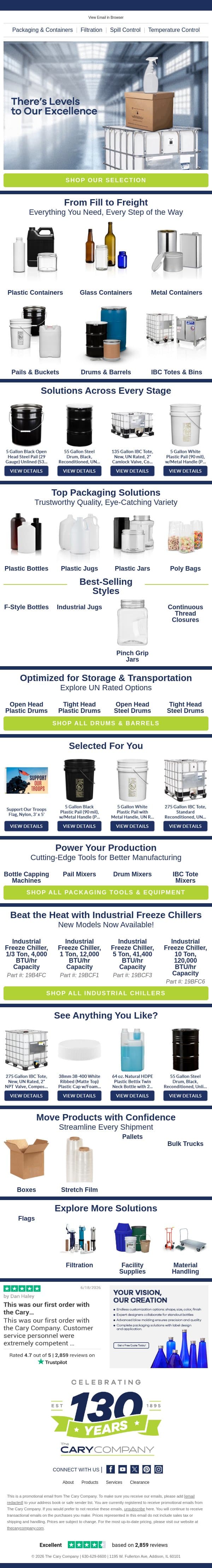 Complete Packaging Solutions Across Every Stage email from The Cary Company screenshot